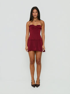 Jazzy Strapless Corset Playsuit Burgundy