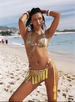 Janessa Hardware Halter Bikini Top Animal Splice