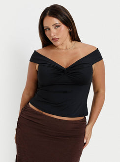 Maxeina Off Shoulder Twist Top Black Curve