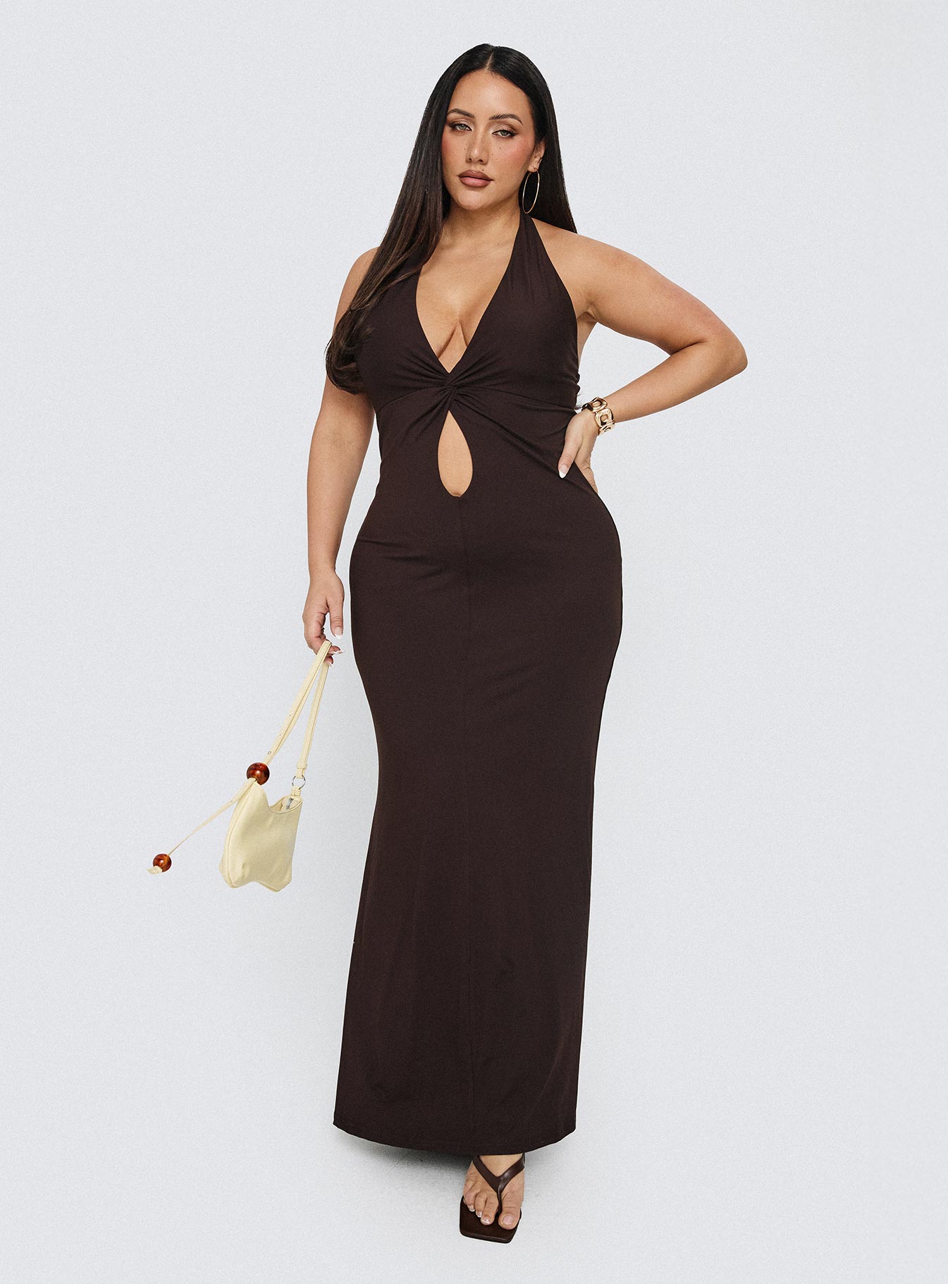 No Hard Feelings Twist Maxi Dress Brown Curve No Hard Feelings Twist Maxi Dress Brown Curve