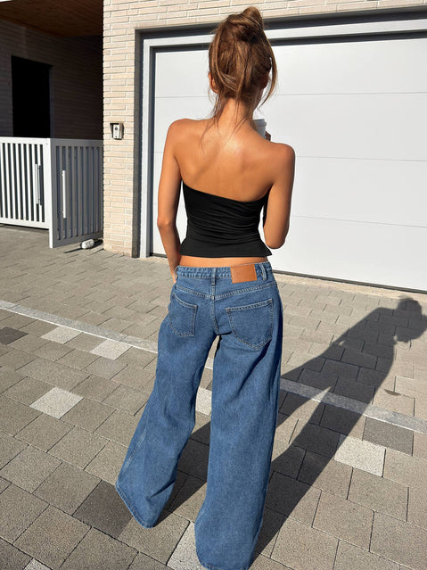 Ramos Low Rise Wide Leg Jeans Mid Blue Wash