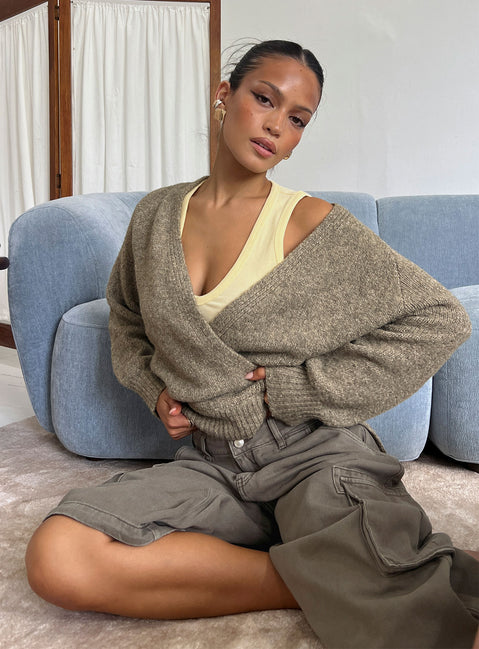 Daelan Wrap Knit Cardigan Brown