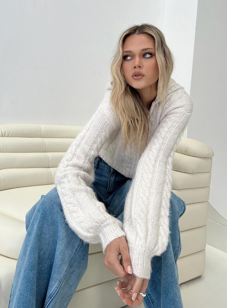 Ayla Cable Knit Hoodie  White cable knit sweater, White knit