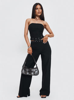 front view of model wearing Princess Polly Passionette Strapless Top Black Sleeveless straight 