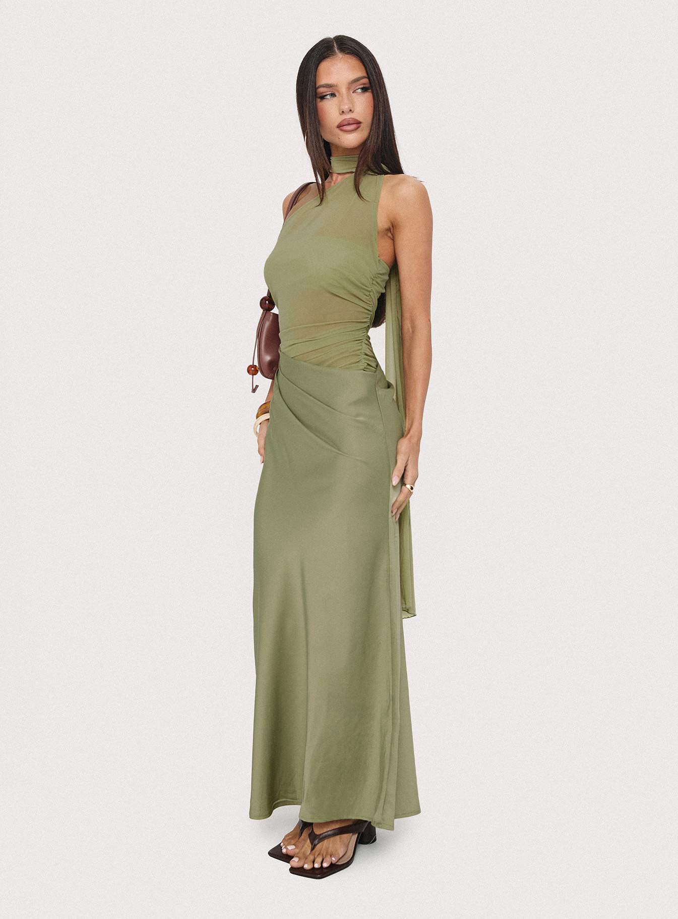 indiara halter mesh maxi dress green Indiara Halter Mesh Maxi Dress Green
