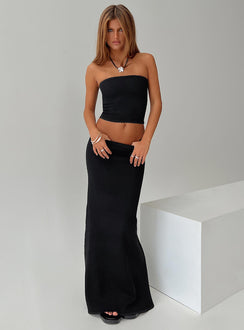 side view of model wearing Princess Polly Huckle Tube Top Black Sleeveless straight 