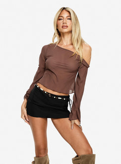 Nivara Chiffon One Shoulder Long Sleeve Top Mocha