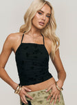 front view of model wearing Princess Polly Luccar Top Black Sleeveless straight 