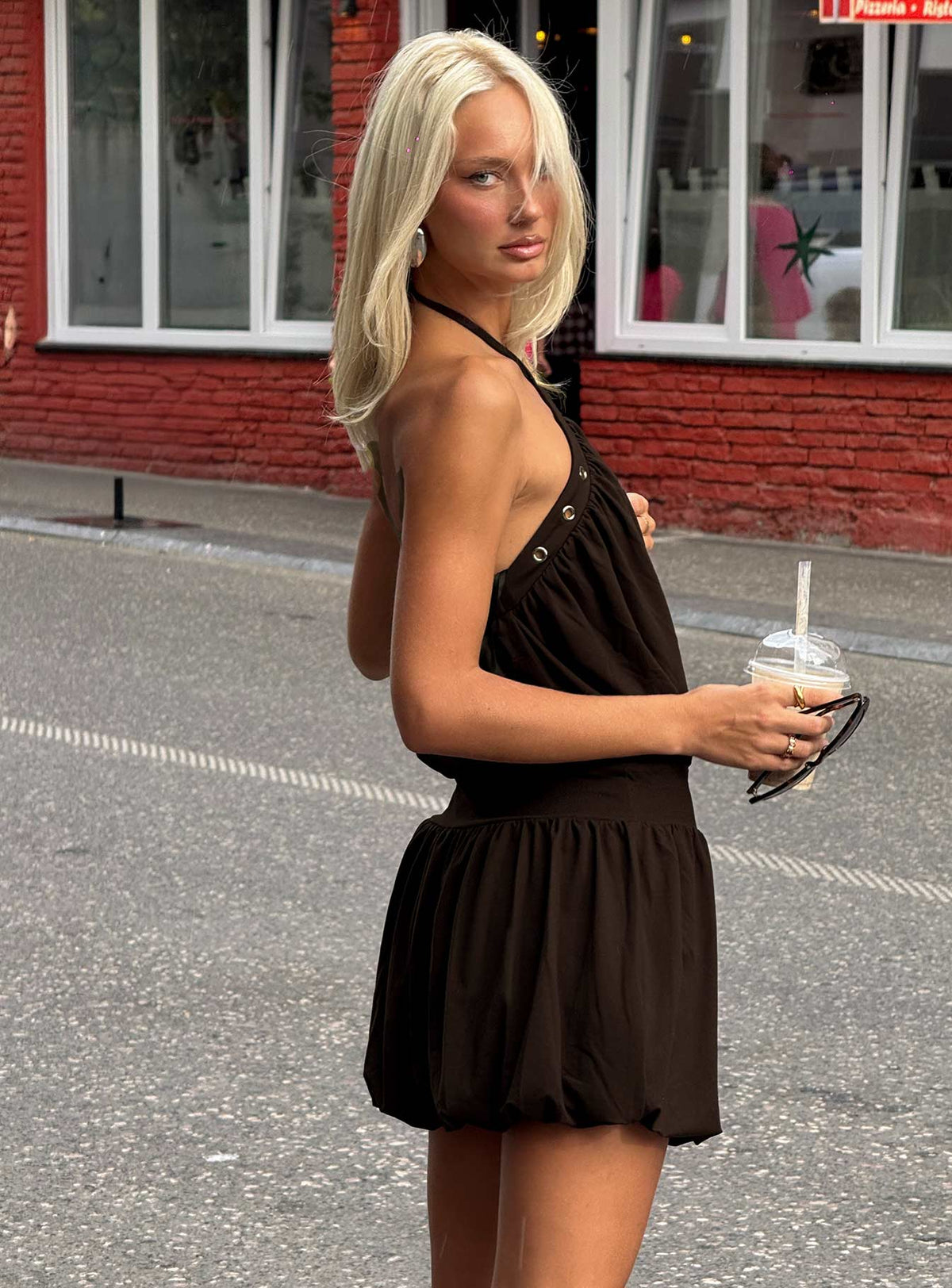 Sunnee Eyelet Detail Playsuit Brown Petite