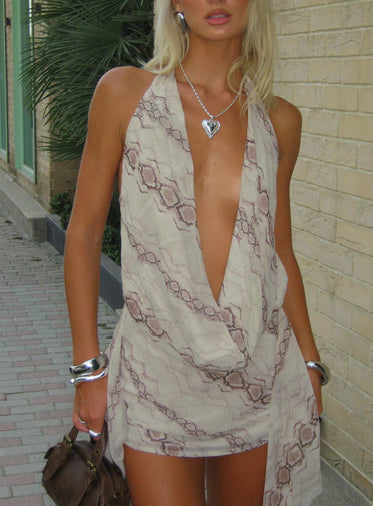 Snakepit Halter Plunge Mini Dress Snake Print