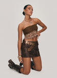   front view of model wearing Princess Polly Anarchy Faux Leather Mini Skirt Brown Mini Skirts 