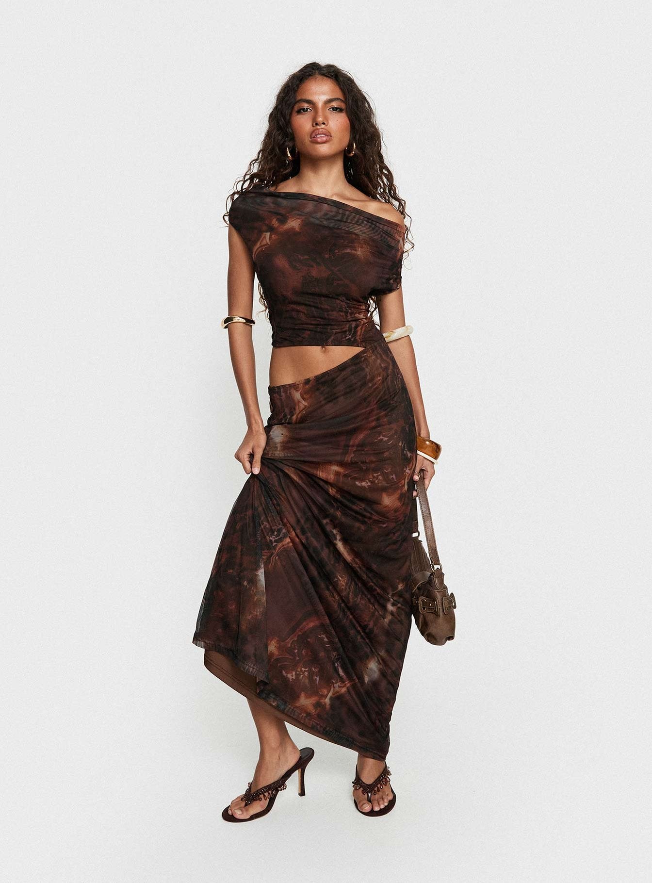 cut out maxi dress Boho Patchwork Cutout Maxi Dress with Side Slit L