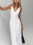 front view of model wearing Princess Polly Summer Season Linen Blend Maxi Dress White V-Neck 