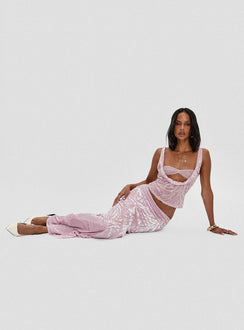 back view of model wearing Princess Polly Delilah Top Pink Sleeveless Cowl 