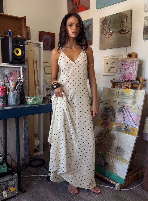 sheer polka dot dress Oralee Halter Maxi Blue | | Blue | Polka Dot | Womens inspired look.A structured yet comfortable fit shapes through the bodice Black Sheer Polka Dot Off