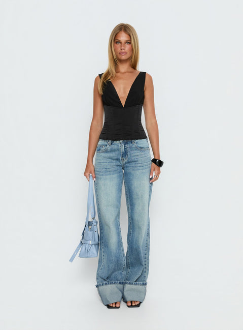 Briannah Contrast Corset Top Black