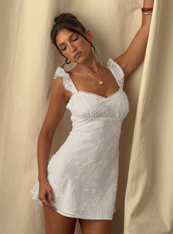 Beacall Embroidered Mini Dress White