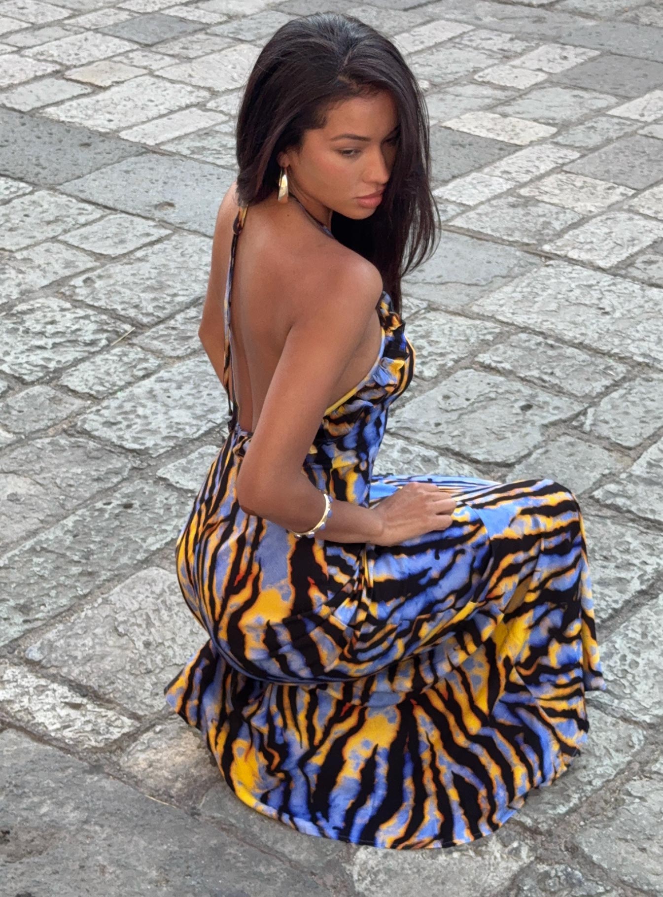 Virginia Beach Backless Maxi Dress Blue Zebra | Princess Polly Virginia Beach Backless Maxi Dress Blue Zebra | Princess Polly