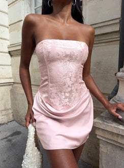 Jenevieve Strapless Drape Mini Dress Pink