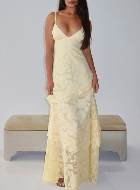 Lyricah Tiered Tie Back Maxi Dress Yellow
