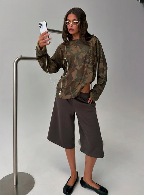 Arlla Waffle Jersey Long Sleeve Top Camo