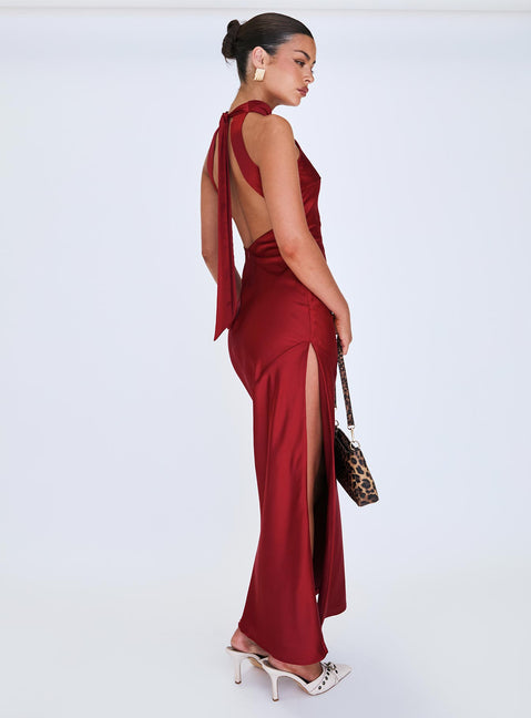 Princess Polly Women's Mordecai Tie Back Satin Maxi Dress - Red - Maxi Dresses Princess Polly Women's Mordecai Tie Back Satin Maxi Dress - Red - Maxi Dresses