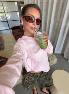 Settle Down Long Sleeve V Neck Top Soft Pink