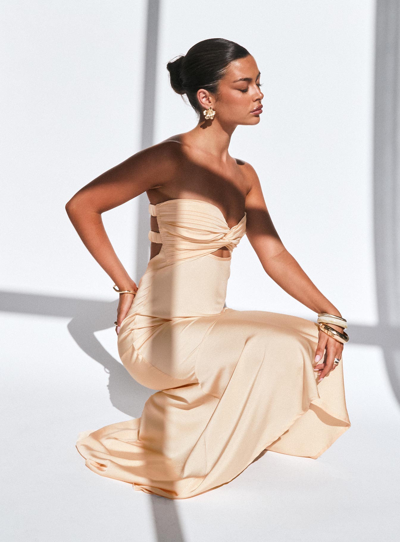 Stand A Chance Twist Detail Maxi Dress Champagne | Princess Polly Stand A Chance Twist Detail Maxi Dress Champagne | Princess Polly