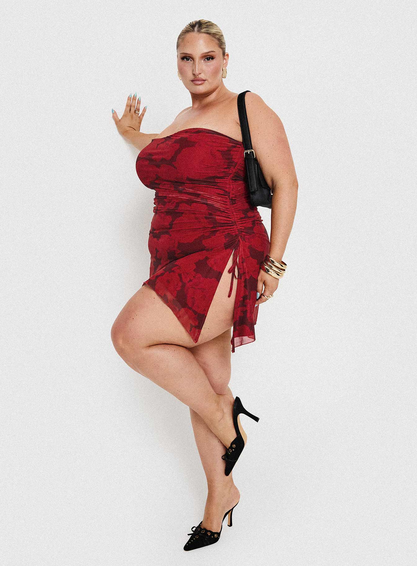 Donelli Mini Dress Burgundy / Red Floral Curve | Princess Polly Donelli Mini Dress Burgundy / Red Floral Curve | Princess Polly