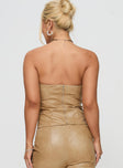 back view of model wearing Princess Polly Anaheim Strapless Top Beige Sleeveless straight 