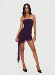 side view of model wearing Princess Polly Salinas Strapless Mini Dress Purple Straight Neck 