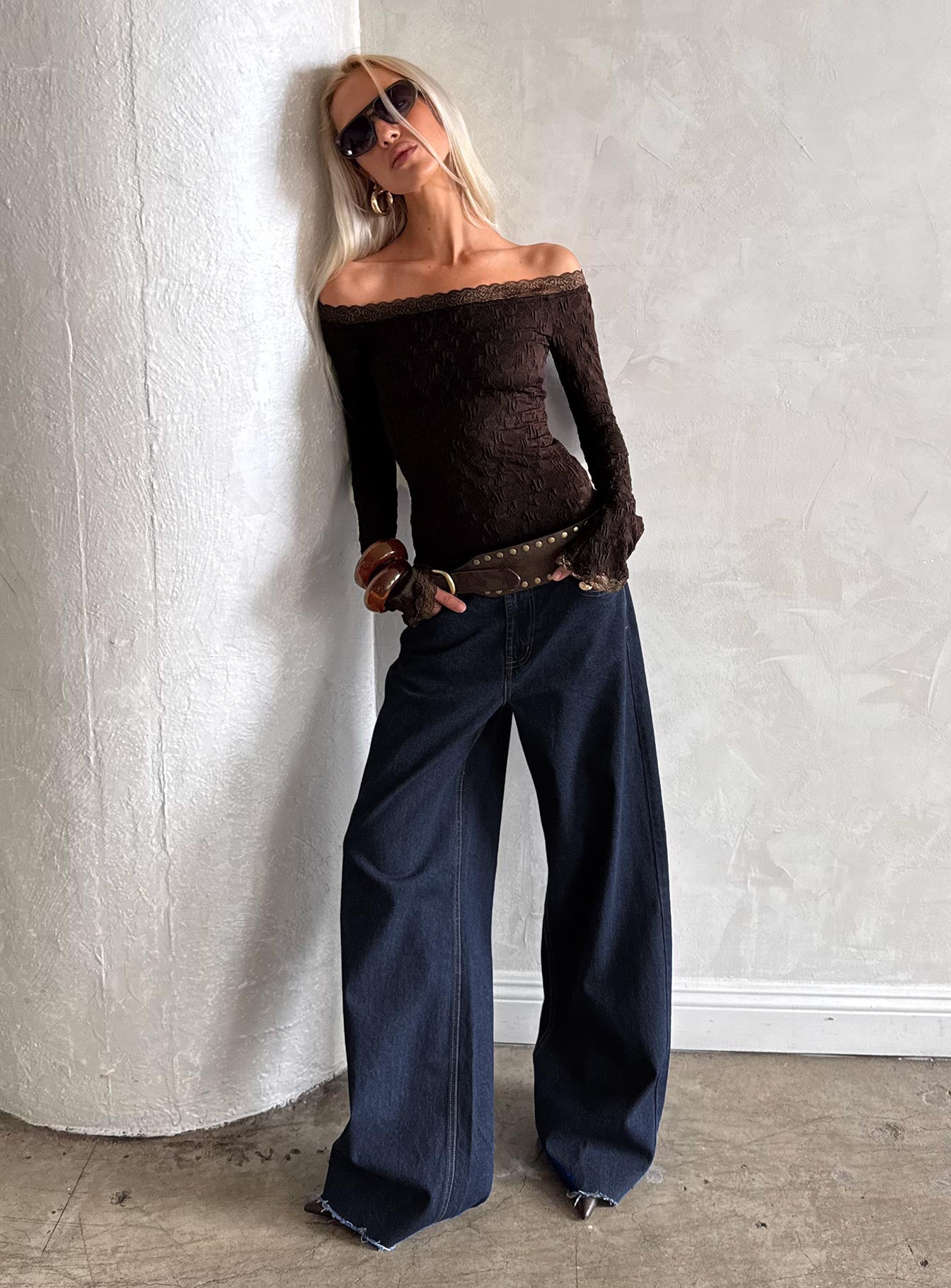 Mochapella Off The Shoulder Top Brown