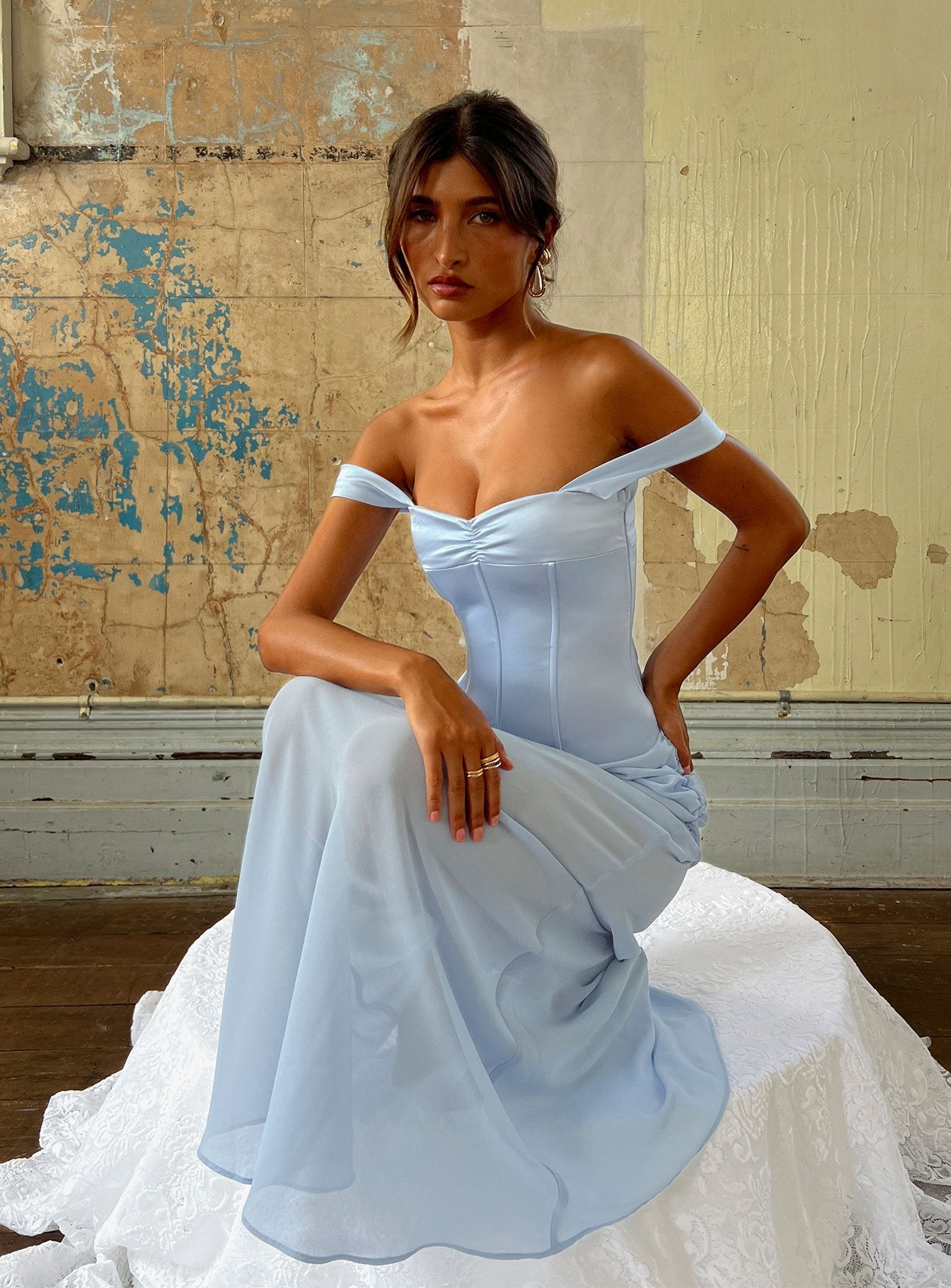 Angiola Corset Off Shoulder Maxi Dress Blue | Princess Polly Angiola Corset Off Shoulder Maxi Dress Blue | Princess Polly