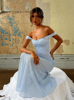 Angiola Corset Off Shoulder Maxi Dress Blue