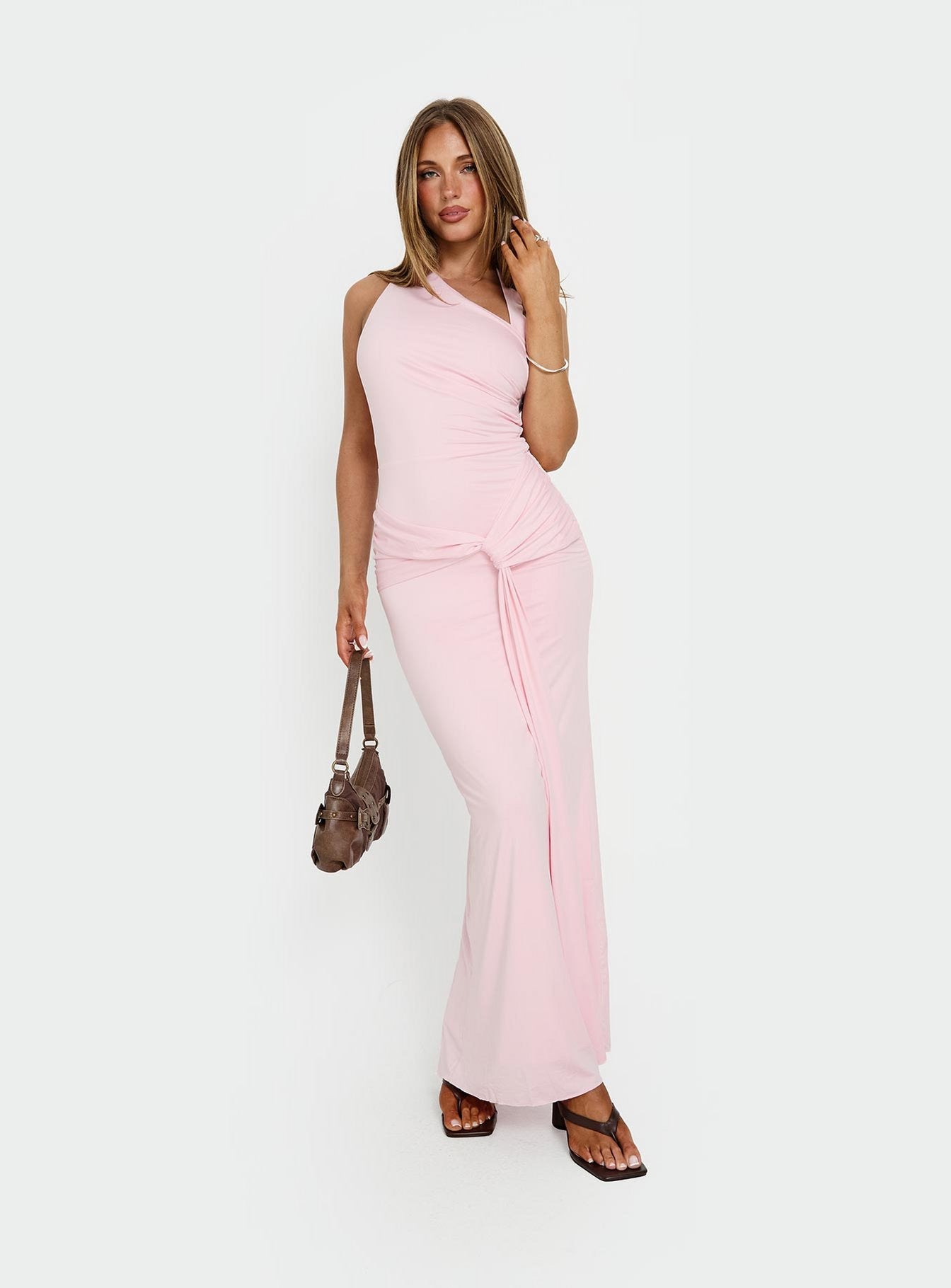 womens ruched maxi dress Strappy Sheer Panel Draped Front Ruched Maxi Dress In Yellow | EGO US