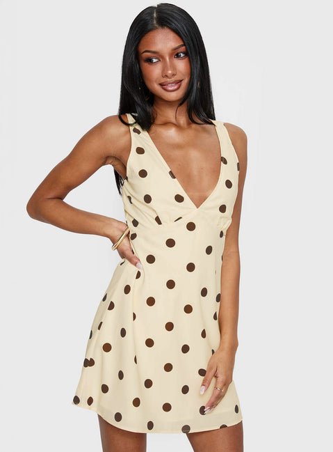 Nellie Mini Dress Lemon | Brown Polka Dot | Lemon | Brown Polka Dot | Womens