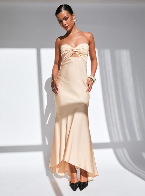 Stand A Chance Twist Detail Maxi Dress Champagne | Princess Polly Stand A Chance Twist Detail Maxi Dress Champagne | Princess Polly