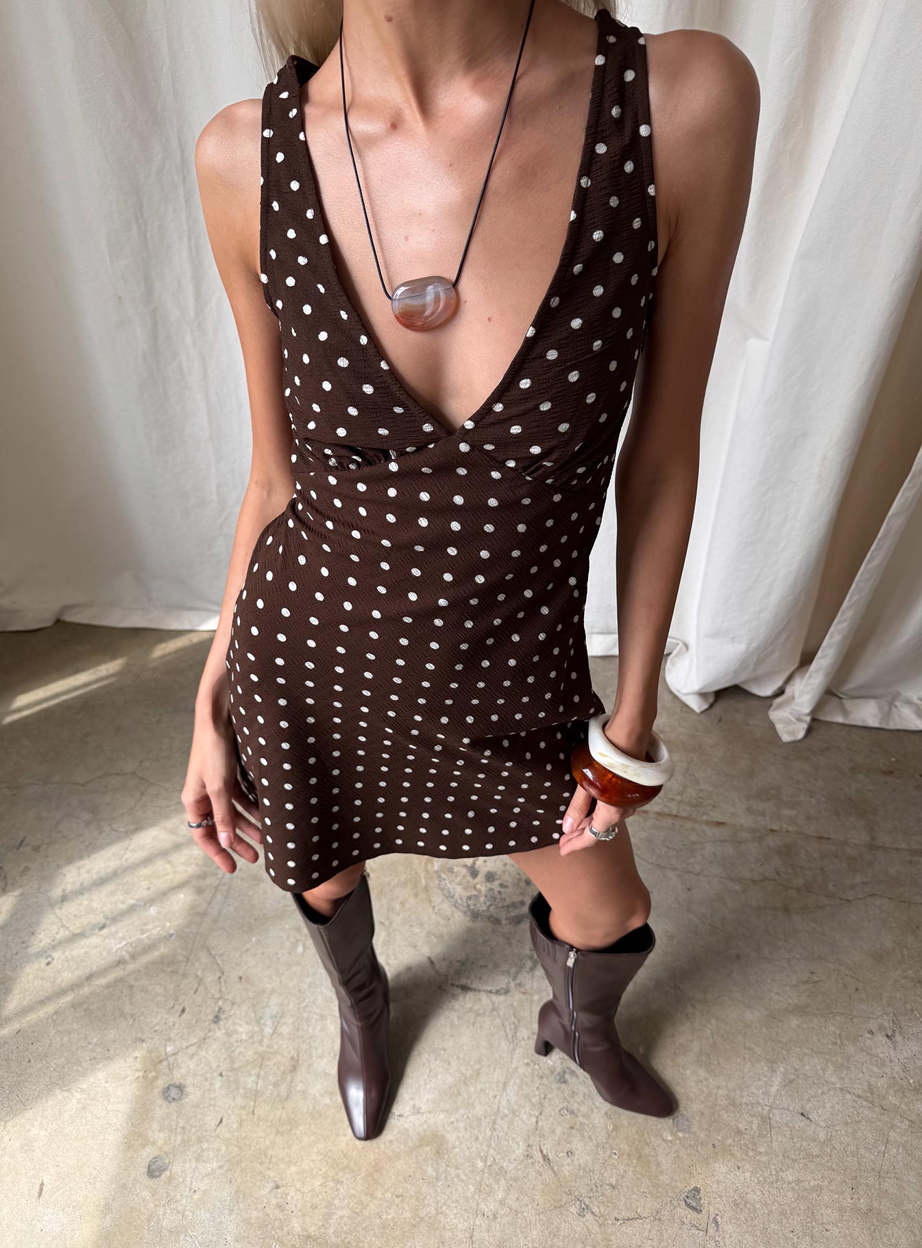 Nellie Mini Dress Brown Polka Dot
