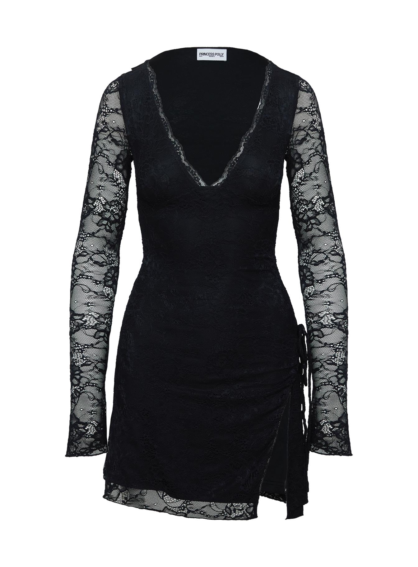 Airabella Long Sleeve Lace Mini Dress | Black | Womens | Princess Polly Lower Impact Airabella Long Sleeve Lace Mini Dress | Black | Womens | Princess Polly Lower Impact