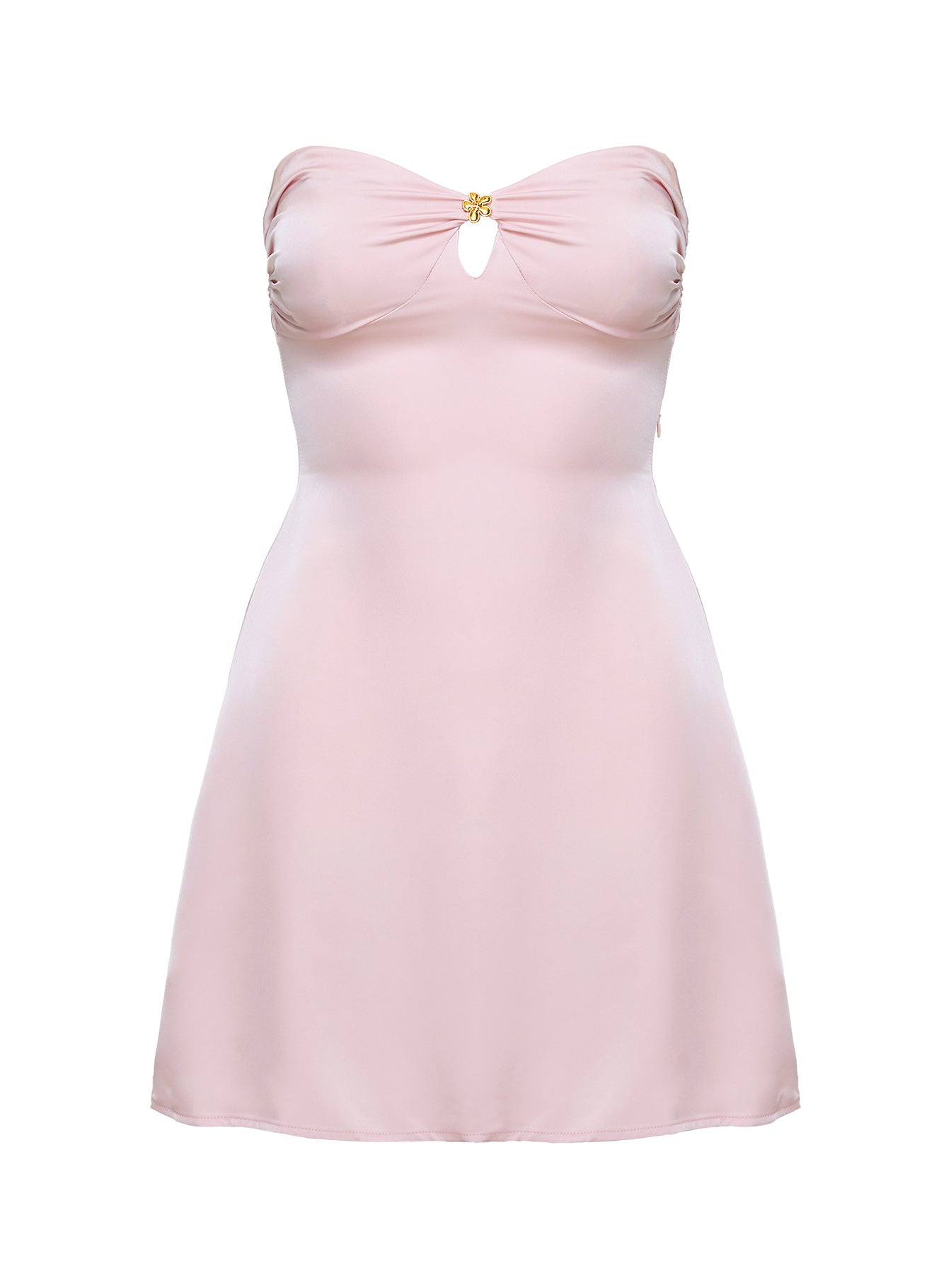 front view of model wearing Princess Polly Americano Mini Dress Pink Petite Sweetheart Neckline 