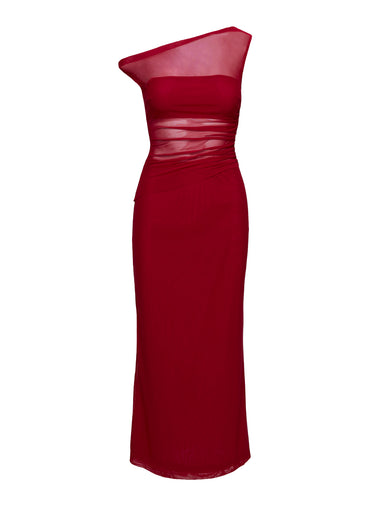 Aristocrat One Shoulder Mesh Set Red