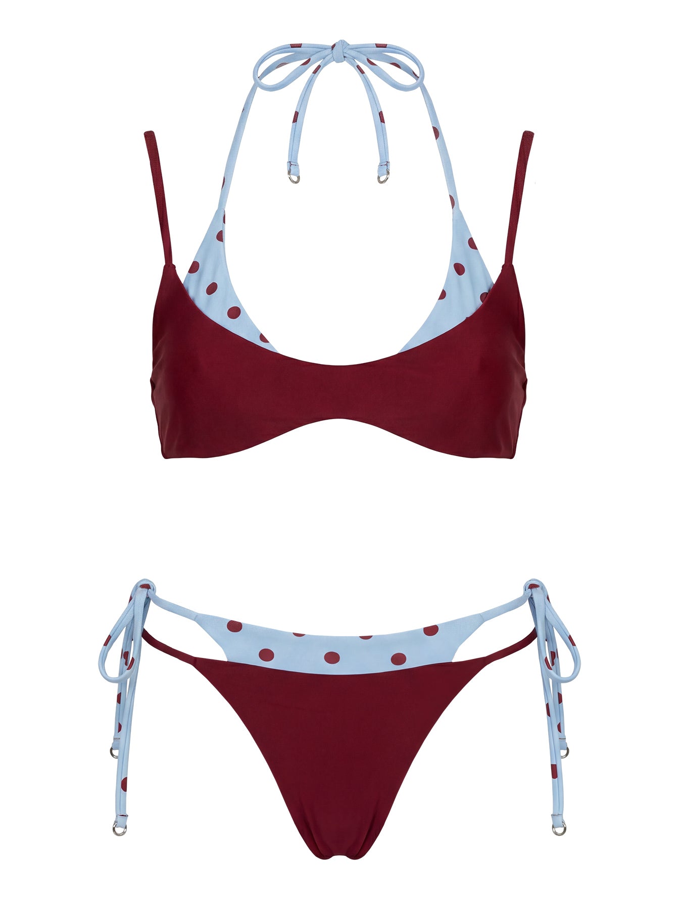 Andrei Layered Cheeky Bikini Bottoms Red / Blue Polka Dot Dot