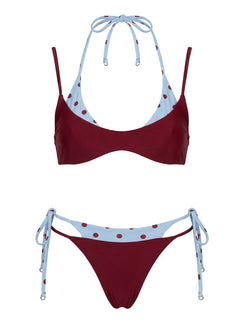 Andrei Layered Cheeky Bikini Bottoms Red / Blue Polka Dot Dot