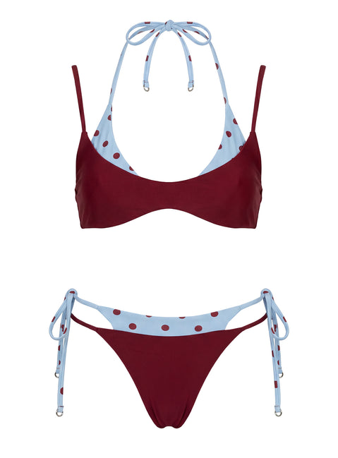 Andrei Layered Cheeky Bikini Bottoms Red / Blue Polka Dot Dot