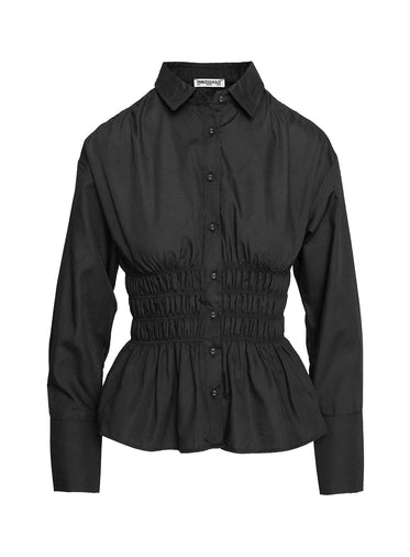 As You Are Shirred Button Up Top Black