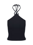 Baseline Halter Rib Top Black