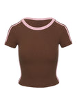 product Princess Polly Short Sleeves Crew Neck  Baseline Rib Tee Brown / Pink