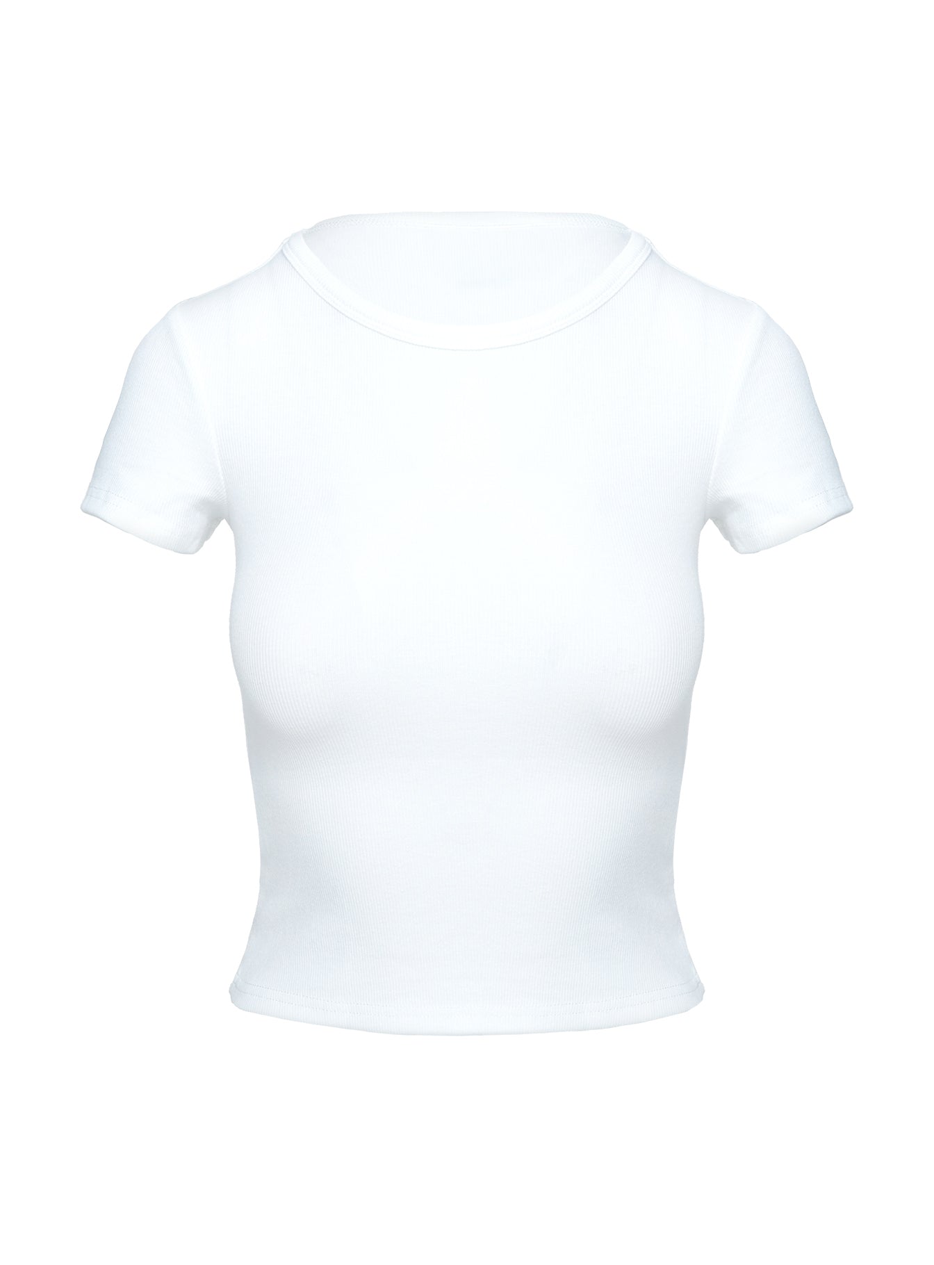 back view of model wearing Princess Polly Baseline Scoop Rib Tee White Short Sleeves Crew Neck 