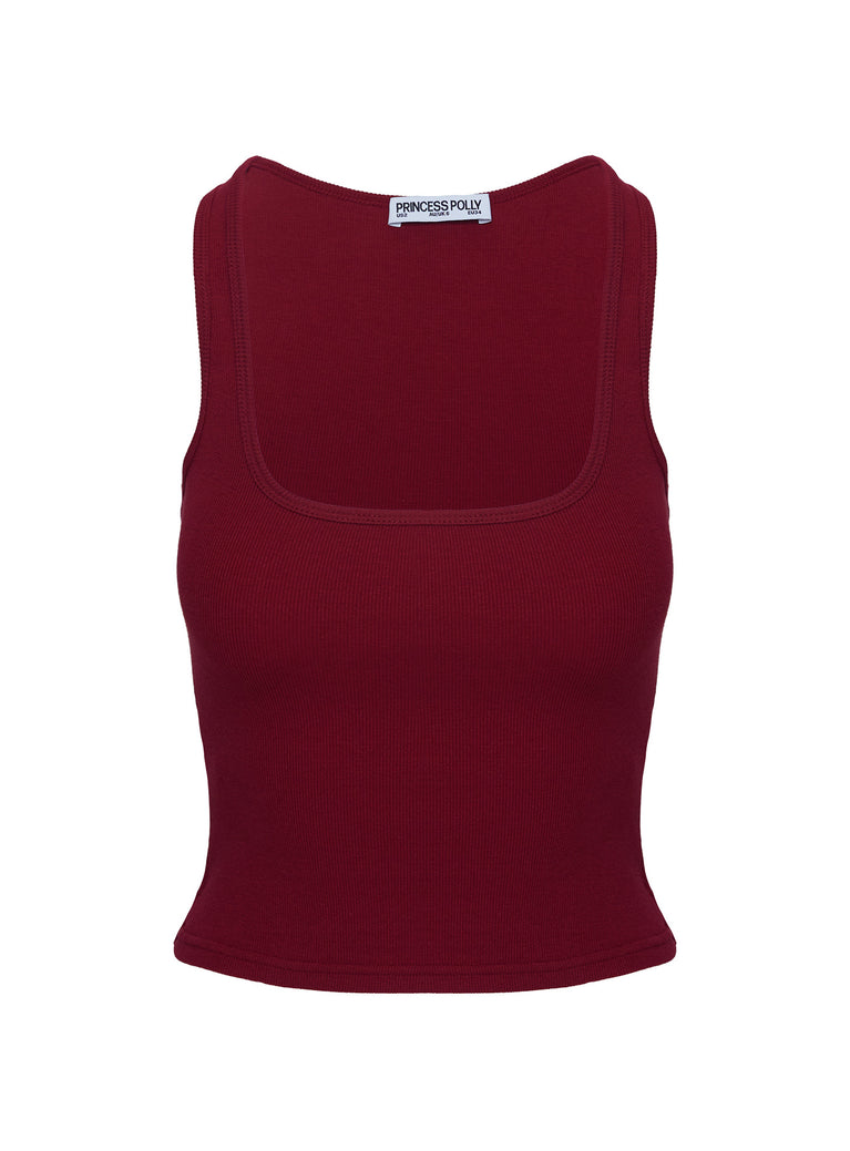Baseline Square Neck Rib Tank Top Red | Princess Polly USA