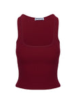 back view of model wearing Princess Polly Baseline Square Neck Rib Tank Top Red Sleeveless Square Neck 